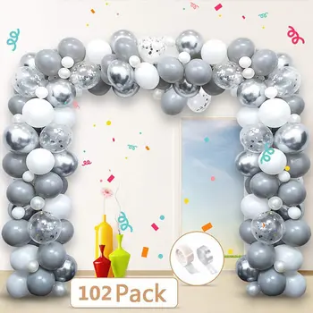 102 шт. металлическая серебристо-серая цепочка из воздушных шаров, набор для вечеринки, украшение сцены Дня рождения, воздушные шары для свадебной вечеринки 2