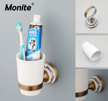 Зубная щетка Monite в стиле ретро, Керамическая чашка, Настенная С овальным основанием со старинным рисунком, Аксессуары для ванной комнаты Простота установки 1