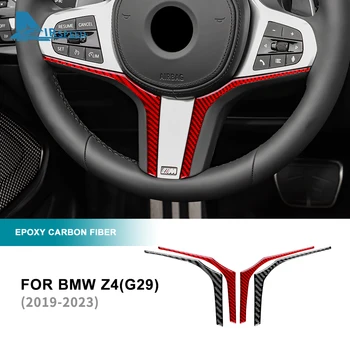 Из настоящего углеродного волокна для BMW Z4 G29 2019 2020 2021 2022 2023, Аксессуары, Внутренняя отделка, Накладки на рулевое колесо автомобиля, наклейка на крышку 1