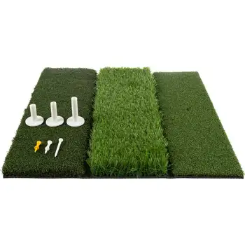 Коврик для гольфа Turf - Тренировочный коврик для гольфа 24x24 с фарватером, шероховатым покрытием и дорожным покрытием для вождения - Оборудование для занятий гольфом с 6 тренировочными тройниками от  1