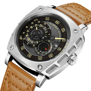 Модные Мужские часы Parnis 44 мм с черным циферблатом, с автоматическим механическим механизмом, Кожаный ремешок, Сапфировое стекло, мужские Водонепроницаемые Часы reloj hombre 1