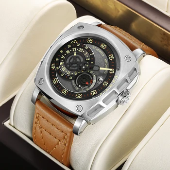 Модные Мужские часы Parnis 44 мм с черным циферблатом, с автоматическим механическим механизмом, Кожаный ремешок, Сапфировое стекло, мужские Водонепроницаемые Часы reloj hombre 2