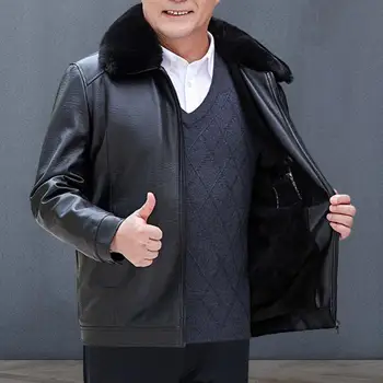 Мужская осенне-зимняя куртка, пальто с воротником-лацканом, мужское пальто с длинным рукавом, планка на молнии, Ветрозащитная повседневная мужская куртка из искусственной кожи 1