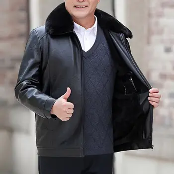 Мужская осенне-зимняя куртка, пальто с воротником-лацканом, мужское пальто с длинным рукавом, планка на молнии, Ветрозащитная повседневная мужская куртка из искусственной кожи 2
