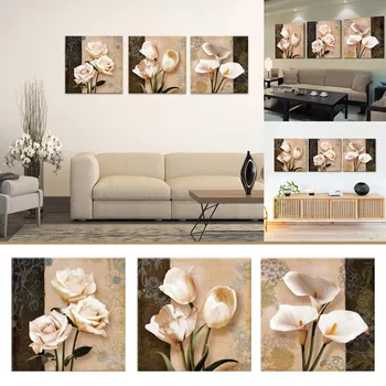 Набор из 3 современных цветочных картин на холсте, настенное искусство, домашний декор, картина с принтом (рамка в комплект не входит) 1