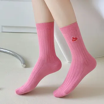 Носки для женщин, Новые Красочные кожаные носки с вышивкой в японском стиле, Модные женские повседневные носки Fresh Crew из дышащего хлопка 2