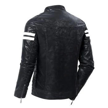 Осенне-зимняя мужская куртка из искусственной кожи с воротником-стойкой в стиле пэчворк в стиле пэчворк, мужская куртка в стиле панк-бизнес-рок 2