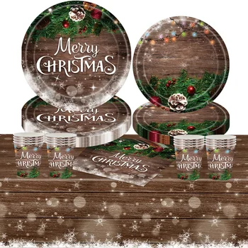 Рождественская Одноразовая посуда из древесного волокна, Салфетка в виде рождественской елки в виде снежинки, Рождественский декор, С Новым Годом 1