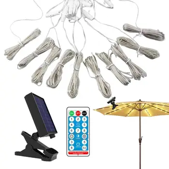 Фонари для зонтиков, работающие на солнечной энергии, гирлянды для патио, беспроводные гирлянды для зонтиков с зажимом для вечеринки на пляже и в саду. 1